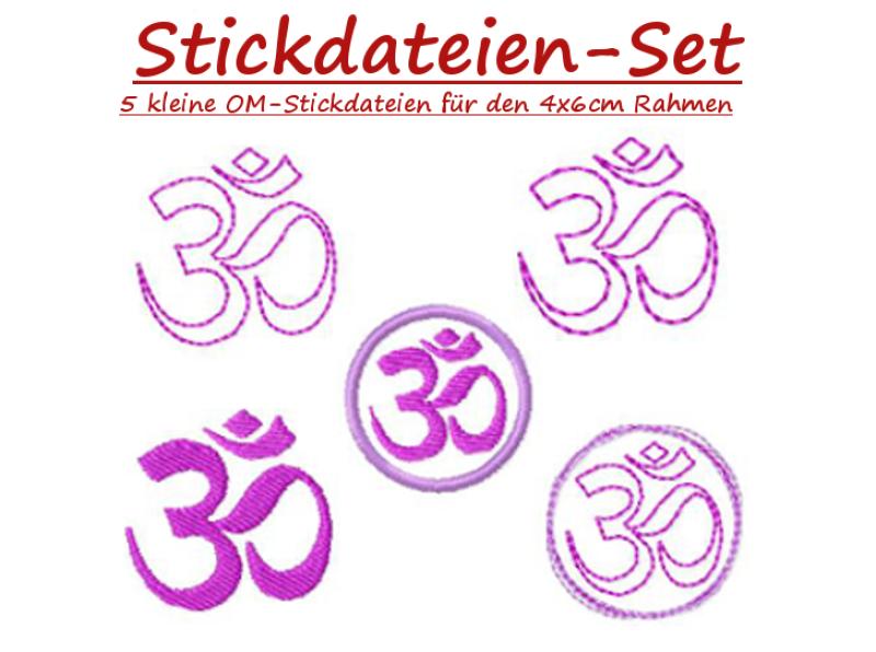 5 Stickdateien im Set YOGA Stickmuster OM klein als Set für 6x4 cm Stickrahmen S116-set-03